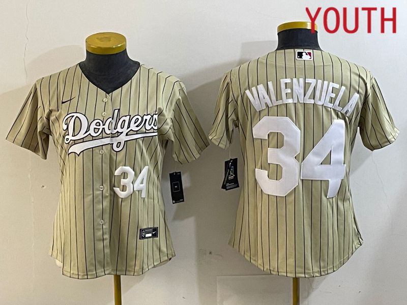 Youth Los Angeles Dodgers 34 Valenzuela Green Stripe Game 2024 Nike MLB Jersey style 2